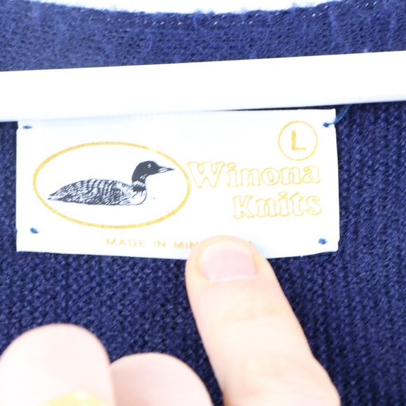 Vintage 70s Rockabilly Knit Cardigan Sweater Blue - Picture 5 of 8